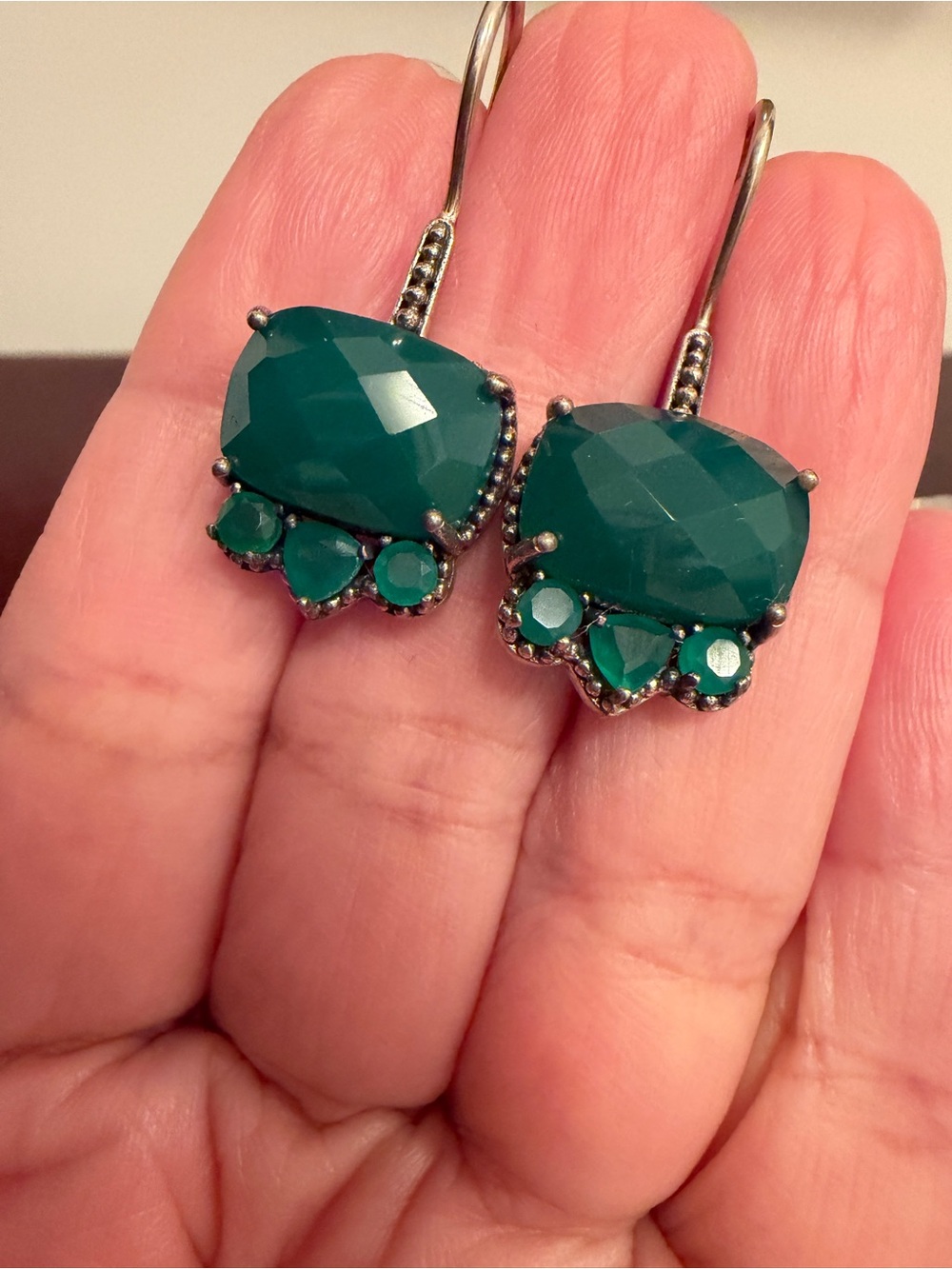 STERLING SILVER DANGLE EARRINGS, CHALCEDONY vintage